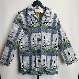 Vintage Blair Tapestry Nautical Lighthouse Jacket Cardigan Medium